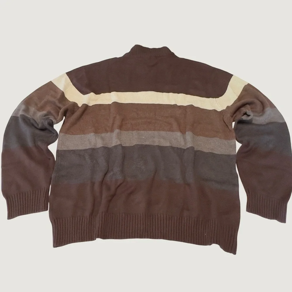 US Polo Assn Quarter Zip Sweater Brown Striped Sherpa Collar XXL